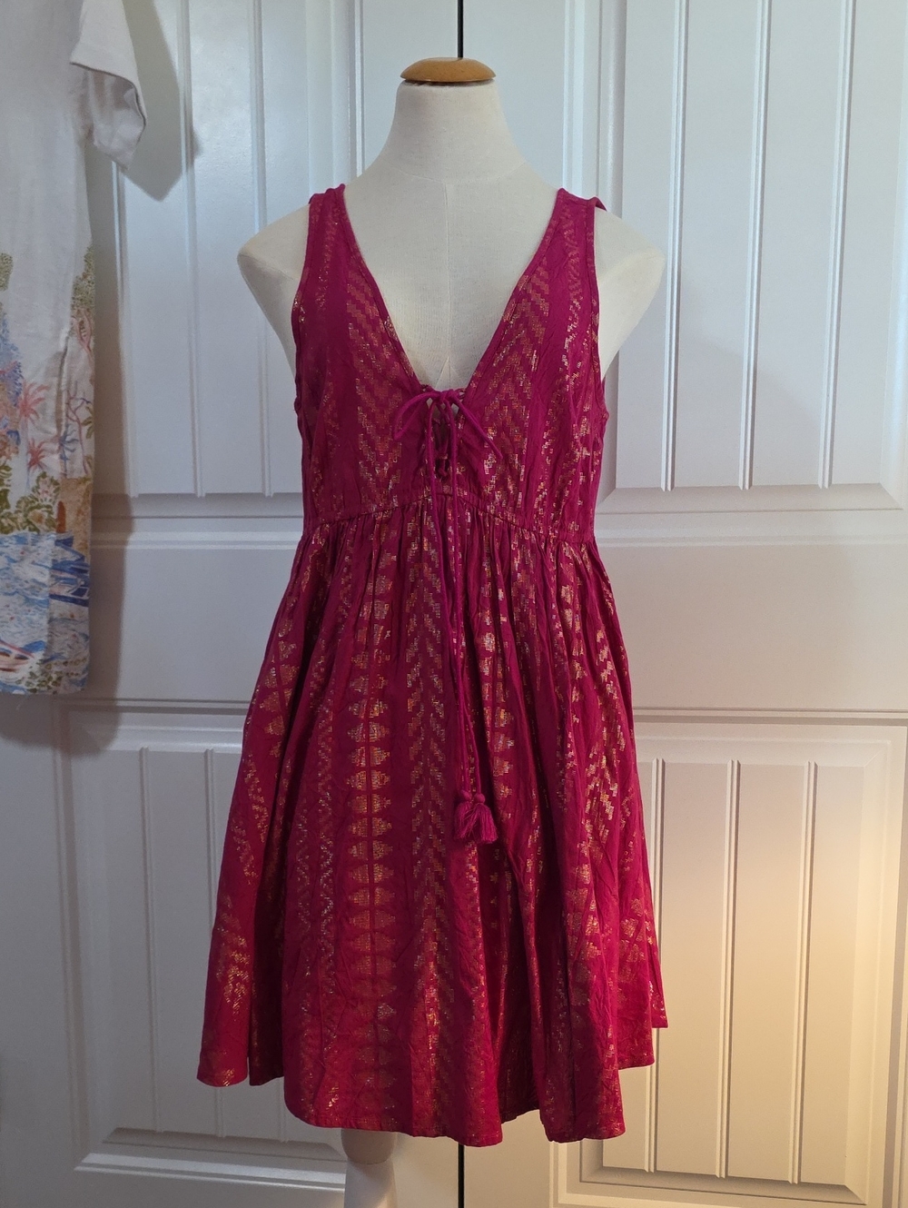 Shyanne Fuchsia Gold Metallic Lace-Up Skater Dress